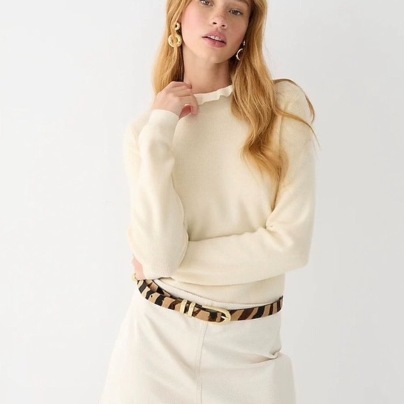 J. Crew Sweaters - J.Crew Ruffle Mock Neck Sweater Merino Wool Knit Pullover